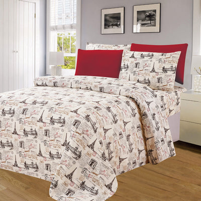 4 of 4:PREMIUS Paris Wrinkle-Free Microfiber Sheet Set, Beige-Red 
