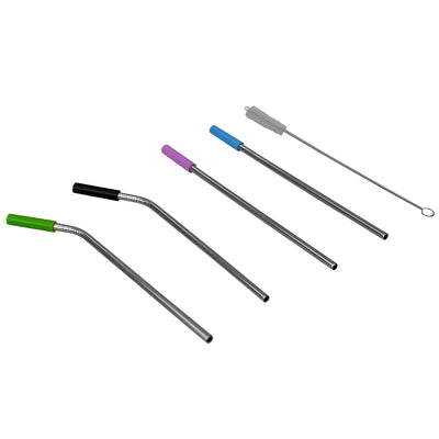 2 of 3:Home Basics Soft Silicone Tip Stainless Steel Straw Set, Multi-color, (Pack of 5) 