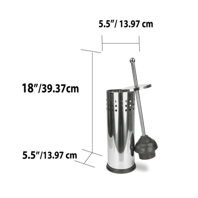 3 of 3:Déboucheur de toilettes Home Basics en acier inoxydable avec support, argenté, 5,5 x 17,8 pouces 