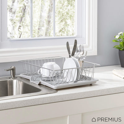6 of 6:Escurridor de platos Premius de 3 piezas con soporte para cubiertos, gris, 19x12x5 pulgadas 