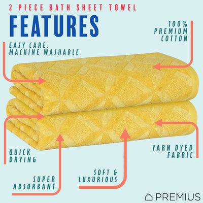 15 of 24:PREMIUS 2 Pack Geo 100% Cotton Yarn Dyed Bath Sheet Towel, 32x64 Inches 