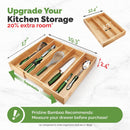 3 of 9:Plateau séparateur extensible et réglable en bois pour couverts en bambou Pristine, 5 emplacements, 43 x 49,3 x 6,1 cm 