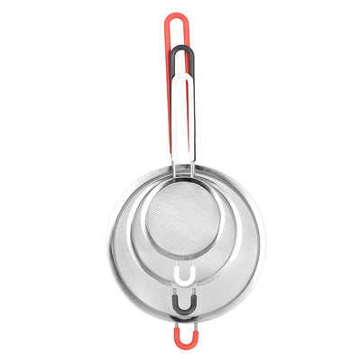 1 of 4:Home Basics Ultra Fine Mesh Stainless Steel Strainer Set with Rubber Handles, Multi-Colored 