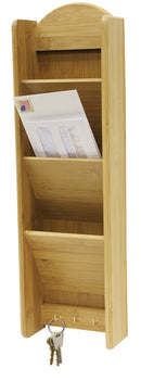 1 of 8:Porte-courrier en bambou à 3 niveaux Home Basics avec crochets pour clés, marron, 50 x 15 x 7,6 cm 