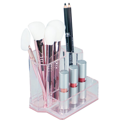 1 of 5:Porte-pinceaux de maquillage en plastique Home Basics avec fond rose 