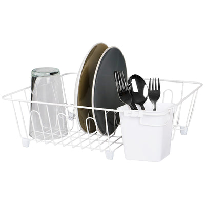 1 of 3:Home Basics Small Vinyl Coated Wire Dish Rack with Utensil Holder, White 