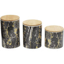 1 of 6:Home Basics 3 Piece Ceramic Canister Set with Bamboo Lids, Marble Black 