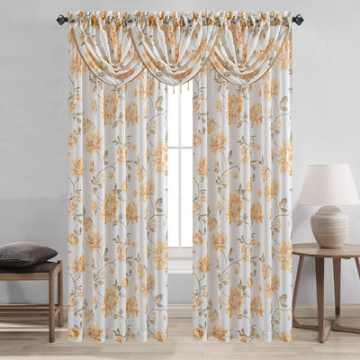18 of 32:Rideau de fenêtre à passe-tringle métallique transparent à motif floral Anna et cantonnière cascade, tous vendus séparément 