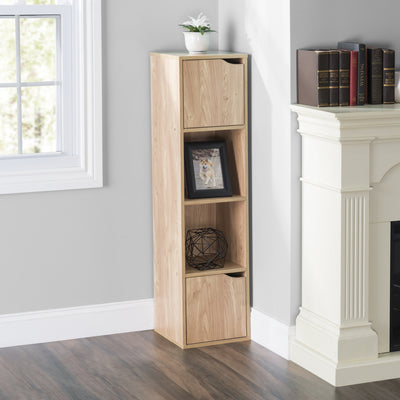 2 of 3:Home Basics 4 Cube Wood Storage Shelf with Doors, Natural 