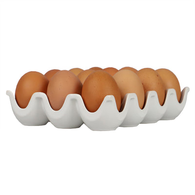 3 of 4:Plateau à œufs en céramique à 12 compartiments Home Basics, blanc, 7,3 x 5,5 x 1,65 pouces 