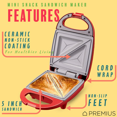 14 of 18:PREMIUS Ceramic Non-Stick Mini Snack Sandwich Maker, 5x4.4 Inch Mold 