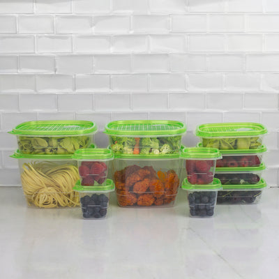 6 of 6:Home Basics Lot de 12 boîtes de conservation en plastique avec couvercles ventilés, vert 