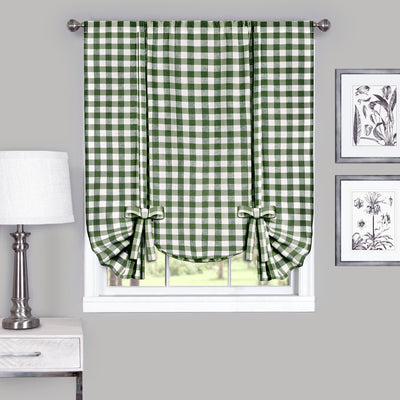 1 of 3:Buffalo Check Window Curtain Tie Up Shade - 42x63 - Sage 