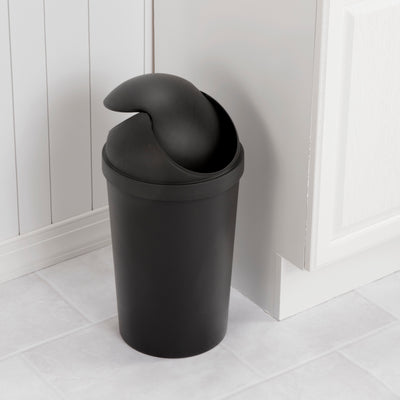 1 of 3:Sterilite Round SwingTop Wastebasket, Black, 3 Gallon 