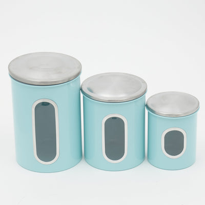 1 of 4:Home Basics 3 Piece Stainless Steel Top Canisters with Windows, Turquoise 