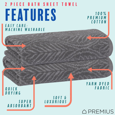 20 of 23:PREMIUS 2 Pack Leaf 100% Cotton Yarn Dyed Bath Sheet Towel, 32x64 Inches 