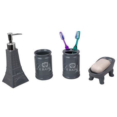 1 of 4:Ensemble d'accessoires de bain en céramique Home Basics Le Bain Paris Tour Eiffel, 4 pièces, gris 
