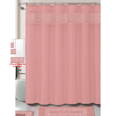 1 of 1:Laura 18 Piece Embroidered Bath Rug with Towel Set, Blush 