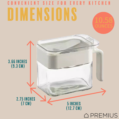 7 of 8:PREMIUS Stacking Glass Seasoning Spice Jar with No-Touch Spoon and Lid, White, 10.58 Ounces 