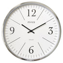 1 of 1:PREMIUS Round Decorative and Minimalist Clean Lines Wall Clock, Silver, 14 Inches 
