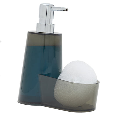 1 of 4:Conceptos básicos del hogar 13,5 oz. Dispensador de jabón de plástico con compartimento para esponja, gris 