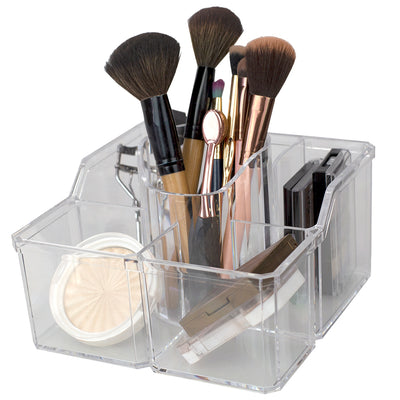 1 of 1:Home Basics 4 Divided Compartment Extra Large Capacity Makeup Cosmetic Holder Storage Organizer, Clear 