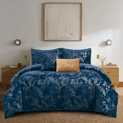 3 of 12:Ensemble de couette réversible Séoul 5 pièces en chenille métallisé brillant 