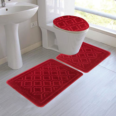 1 of 1:Catherine 3-Piece Mega Size Bathroom Mat Set, Red 