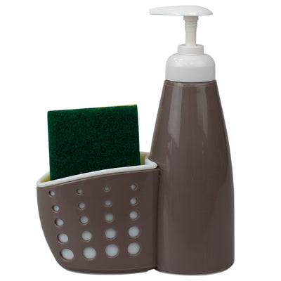 2 of 8:Home Basics Soap Dispenser with Perforated Sponge Holder, Grey 