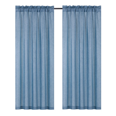 1 of 5:Panneau de fenêtre métallique à passe-tringle Gina en fausse toile, bleu, 132 x 213 cm 