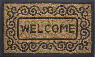 1 of 3:Paillasson Scrolls Design Welcome Coco, beige-noir, 18 x 30 