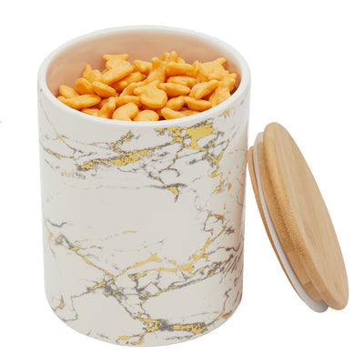 3 of 3:Home Basics Marble Like Medium Ceramic Canister with Bamboo Top, White 
