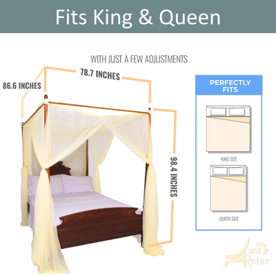 4 of 7:Just Relax Four Corner Post Elegant Mosquito Net Bed Canopy Set, Yellow, Full-Queen-King 