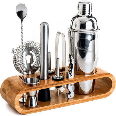 1 of 5:Mixology & Craft 10 Piece Bartender Kit Bar Tool Set with Bamboo Stand, Silver, 2.8 Ounces 
