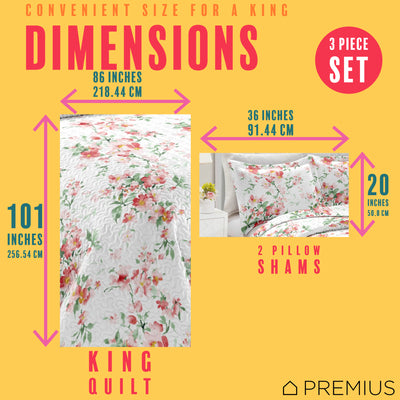4 of 10:Ensemble de courtepointe infroissable en microfibre PREMIUS Jennifer, 3 pièces, blanc, rouge et vert 
