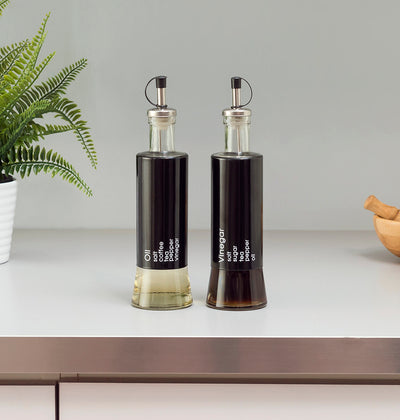 3 of 5:Home Basics Allaire Collection 2 Piece Oil and Vinegar Set, Black 