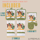 10 of 61:PREMIUS 5 Piece Printed Kitchen Linen Set, 2 Cotton Towels, 2 Pot Holders, 1 Oven Mitt 