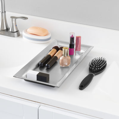 5 of 5:Home Basics Plastic Vanity Tray, Silver 