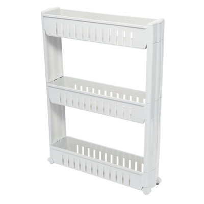 1 of 4:Chariot de rangement coulissant mince à 3 niveaux Simplify, blanc 