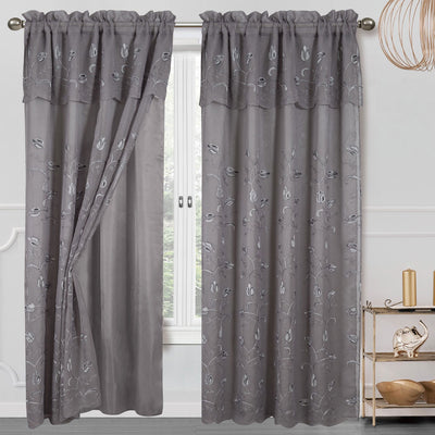 9 of 10:Cecilia Floral Embroidery Window Panel With Valance and Backing, 54x84 Inches 