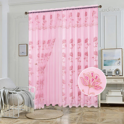 6 of 7:Yasmin Embroidered Window Curtain Panel with Attached Valance and Backing, 54x84 Inches 