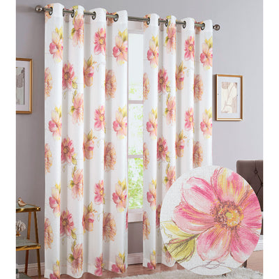 2 of 4:Marianne Texured Floral Printed Grommet Window Panel, 54x84 Inches 