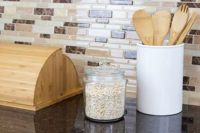 3 of 5:Home Basics Renaissance Collection Small Glass Jar with Easy Grab Knob Handles, Clear 