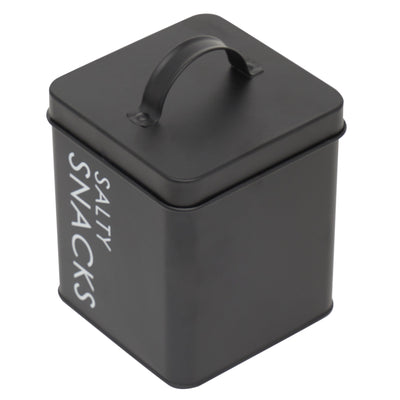 1 of 2:Home Basics Tin Canister, Salty Snacks, Small, Black, 4.5x4.5x5.5 Inches 