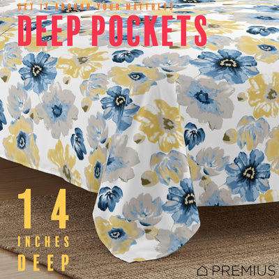 12 of 28:PREMIUS Eliana Soft Wrinkle-Free Microfiber Sheet Set, Blue-Yellow 