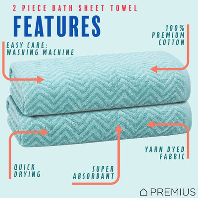37 of 40:PREMIUS 2 Pack Chevron 100% Cotton Yarn Dyed Bath Sheet Towel, 32x64 Inches 