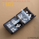 6 of 6:PREMIUS 7 Day Compact Travel Foldable Pill Organizer Box, Clear-Black, 3.3x2.95x1.18 Inches 
