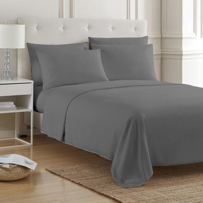 1 of 4:PREMIUS 4-6 Piece Solid Microfiber Wrinkle-Free Sheet Set, Gray 