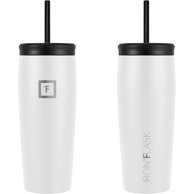 2 of 4:IRON FLASK Nomad Tumbler 2 Lids Straw-Flip Vacuum Insulated Stainless Steel Bottle, Double Walled, Winter White, 20 Ounces 