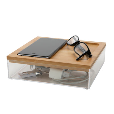 2 of 4:Simplify Large Clear Organizer with Bamboo Lid 